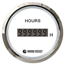 Счетчик моточасов цифровой 0-99999, 9 ч., бел., нерж. ободок, д. 52 мм.