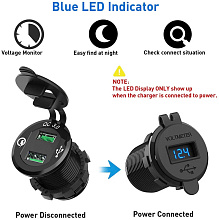 Разъем USB QC3.0 (2 порта, быстрая зарядка, вольтметр, черный)