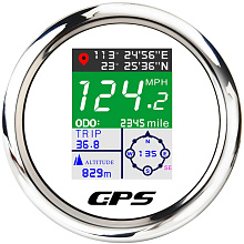 GPS-спидометр электронный, белый циферблат, нерж. ободок, выносная антенна, д. 85 мм.