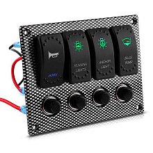 Панель борт. питания, 4 переключателя со светодиодной подсветкой, 12/24 В 