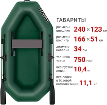 Надувная лодка ПВХ Фрегат М-11 Оптима, зеленый