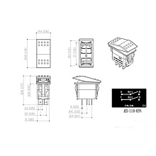 Клавишный выключатель двухпозиц. ON-ON, 6 конт. с фикс.