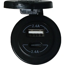 Разъем USB 2.4А + Type-C 2.4А (синяя подсветка)