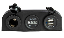 Панель с USB-разъемом 5В 2.1А, прикуривателем и вольтметром, арт. 00178317
