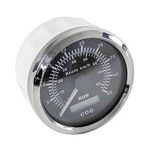 GPS-спидометр аналоговый 0-45 узлов, черный циферблат, нерж. ободок, выносная антенна, д. 85 мм.