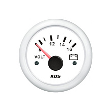 Вольтметр аналоговый 8-16 В, бел., белый ободок, д. 52 мм.
