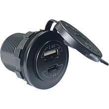 Разъем USB 2.4А + Type-C 2.4А (синяя подсветка)