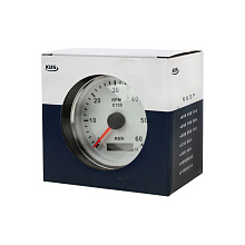 Тахометр 0-6000 об/мин со сч. моточасов делитель 0.5-250 нерж. ободок, д. 85 мм.