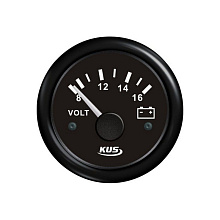 Вольтметр аналоговый 8-16 В, чер., черный ободок, д. 52 мм.