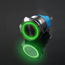 Выключатель 3-6В, OFF-(ON) 4P, D19, зеленый, без фиксации, нерж.