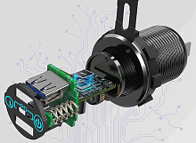 Разъем USB QC3.0 + PD (3 порта, быстрая зарядка, синяя подсветка, выключатель)