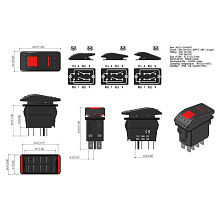 Клавишный выкл. трехпозиц. ON-ON-ON с подсв. 2-х полож., 8 конт.