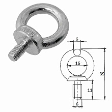 Рым-болт М6х40 мм., нерж. сталь