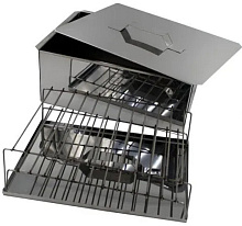 Коптильня двухярусная с поддоном, 480х280х260 мм. (нерж. сталь 1 мм.)