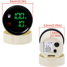 Указатель уровня топлива, 0-190 Ом, черный, д. 52 мм. + вольтметр (цена без датчика)