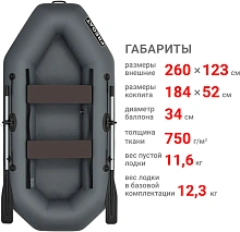 Надувная лодка ПВХ Фрегат М-2 Оптима, серый