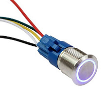 Выключатель с фиксацией 12/24В 5А, OFF-ON 5P D19, IP67, синяя подсветка, нерж. сталь