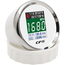 GPS-спидометр электронный, белый циферблат, нерж. ободок, выносная антенна, д. 85 мм.