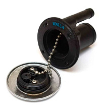 Горловина заливная для воды, 38 мм, пластиковая, черная, хром. крышка Perco