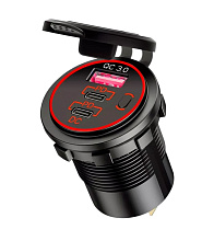 Разъем USB QC 3.0 + 2 PD (3 порта, быстрая зарядка, красная подсветка, выключатель)